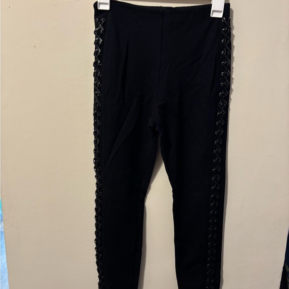 LYSSE Sedona Black Faux Leather Braided Sides Leggings Lace Up - Picture 2 of 6